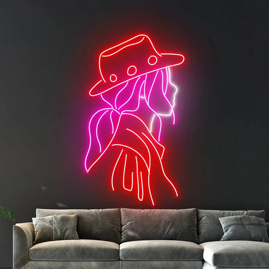 Feminine Cowboy Hat LED Neon Wall Art