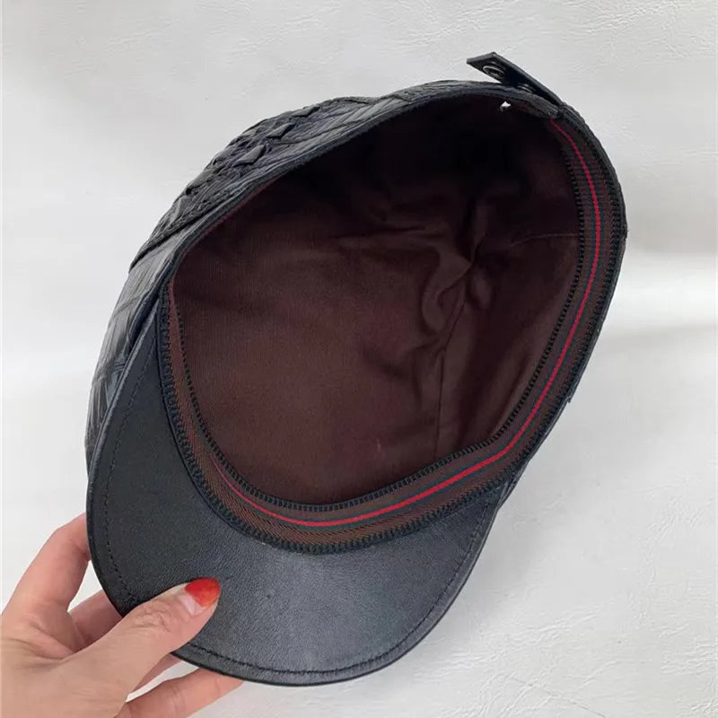 Authentic Real Alligator Skin Black Newsboy Hat Visors