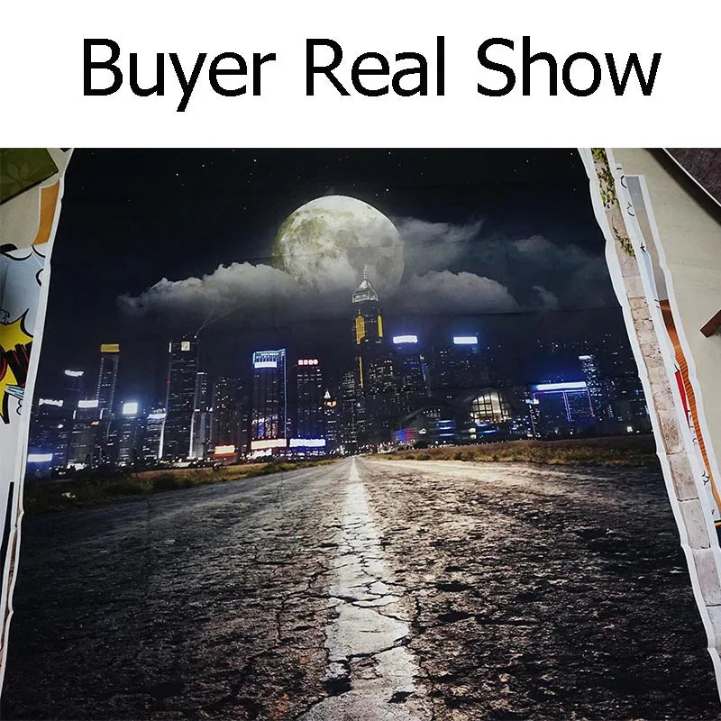 Bright City Night Moon Way Background Photo