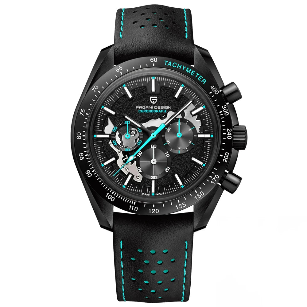 Pagani Moon Black Skeleton Quartz Chrono Watch