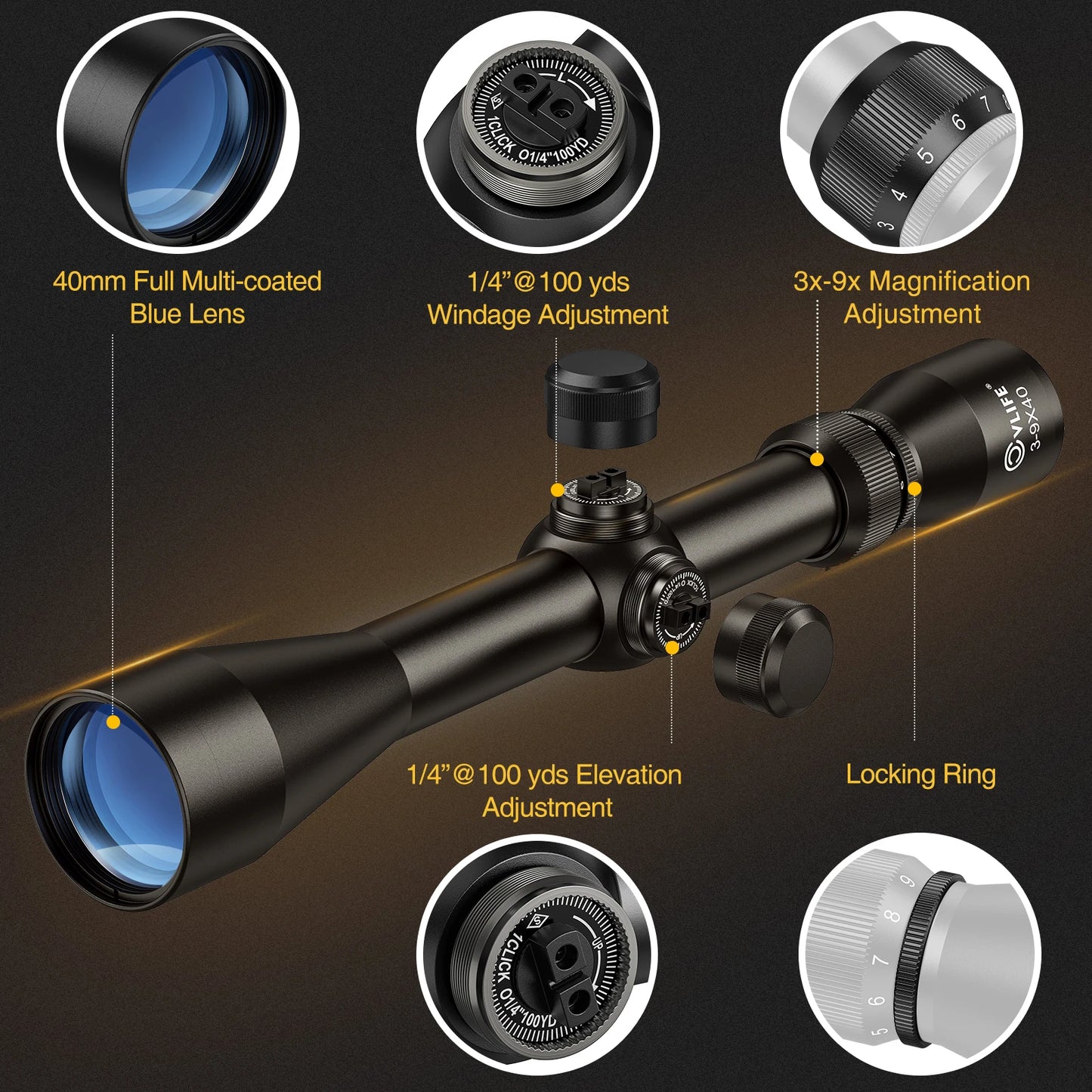 CVLIFE 3-9X40EG Multi-Coated Hunting Rifle Scope