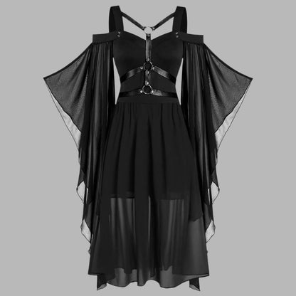 Cross border new Gothic style witch suspender strap big swing jumpsuit long skirt