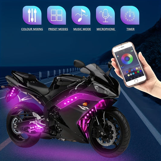 8PC Multicolor LED Strip Lights for Motorcycles