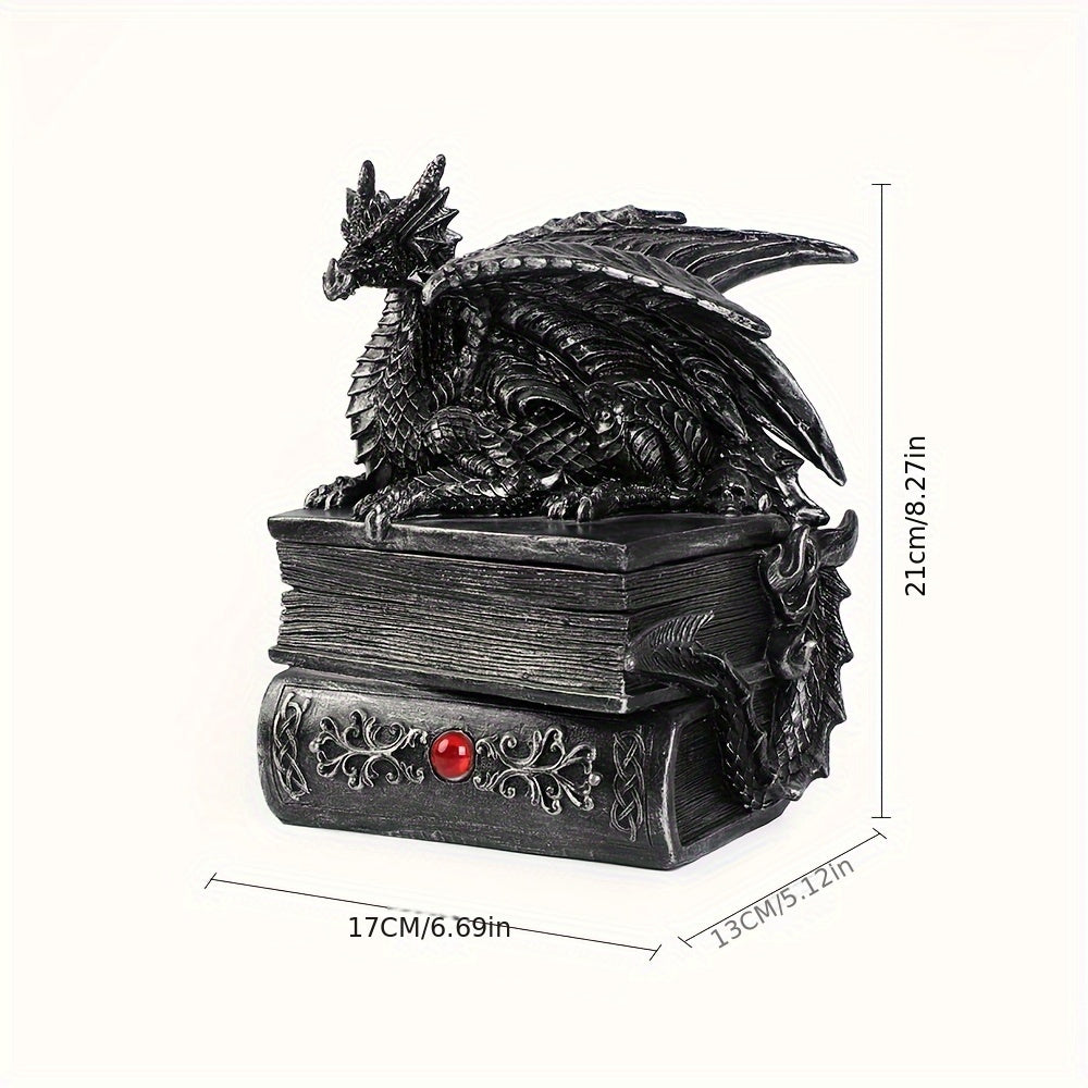 Medieval Black Dragon Figurine Jewelry Keeper Box
