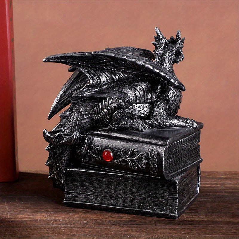 Medieval Black Dragon Figurine Jewelry Keeper Box