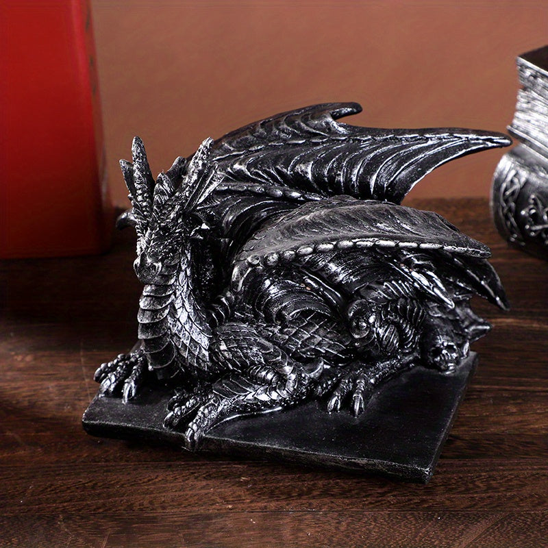 Medieval Black Dragon Figurine Jewelry Keeper Box