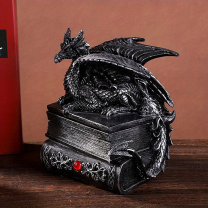 Medieval Black Dragon Figurine Jewelry Keeper Box