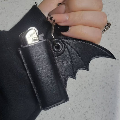 Bat-Wing Vegan Leather Lighter Case with Keychain