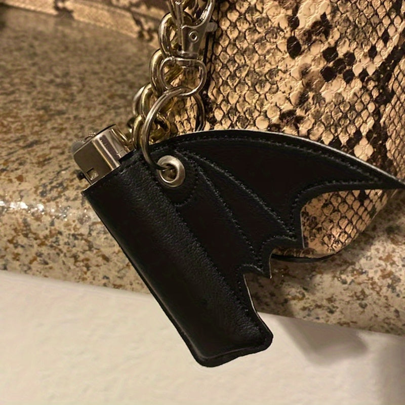 Bat-Wing Vegan Leather Lighter Case with Keychain