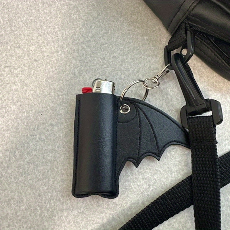 Bat-Wing Vegan Leather Lighter Case with Keychain