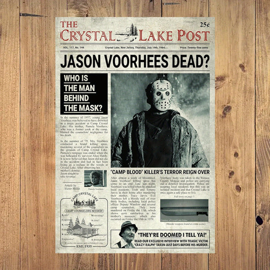 Newspaper Canvas Wall Art Jason in Crystal Lake