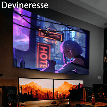 Vibrant Devineresse Neon Glow Cyberpunk Tapestry