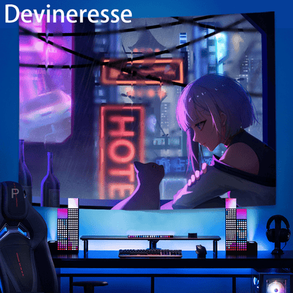 Vibrant Devineresse Neon Glow Cyberpunk Tapestry