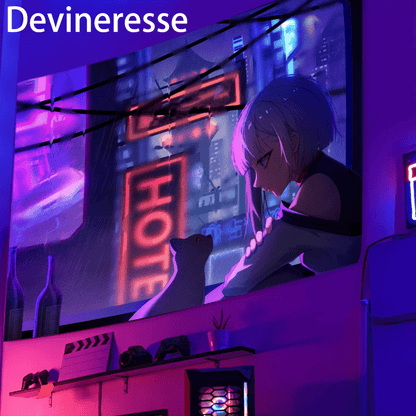 Vibrant Devineresse Neon Glow Cyberpunk Tapestry
