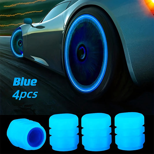 HexaGlow Tire Valve Caps - 4pcs Glow-in-Dark Set