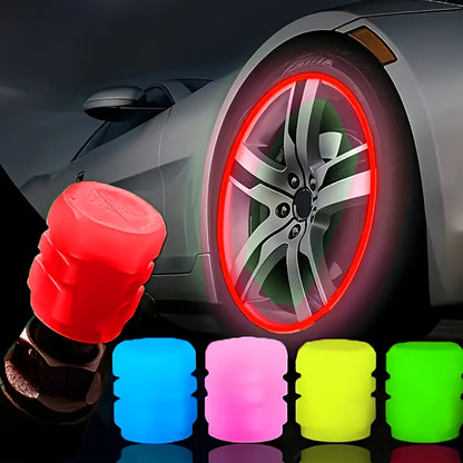 HexaGlow Tire Valve Caps - 4pcs Glow-in-Dark Set