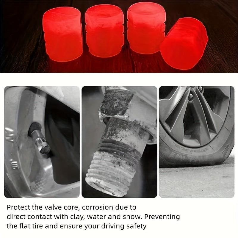 HexaGlow Tire Valve Caps - 4pcs Glow-in-Dark Set