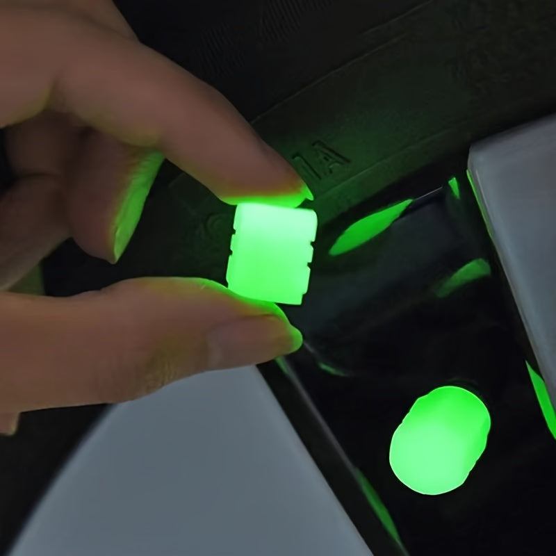 HexaGlow Tire Valve Caps - 4pcs Glow-in-Dark Set
