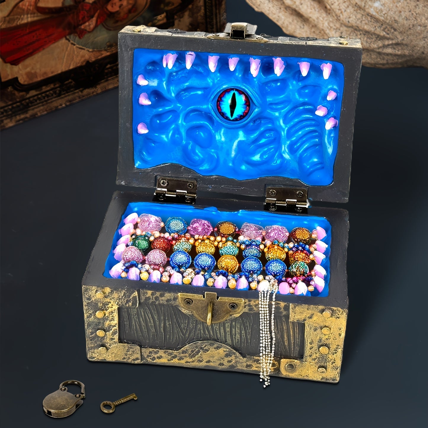 Gothic Vampire Trinket Chest with Key, Resin Keepsake Box