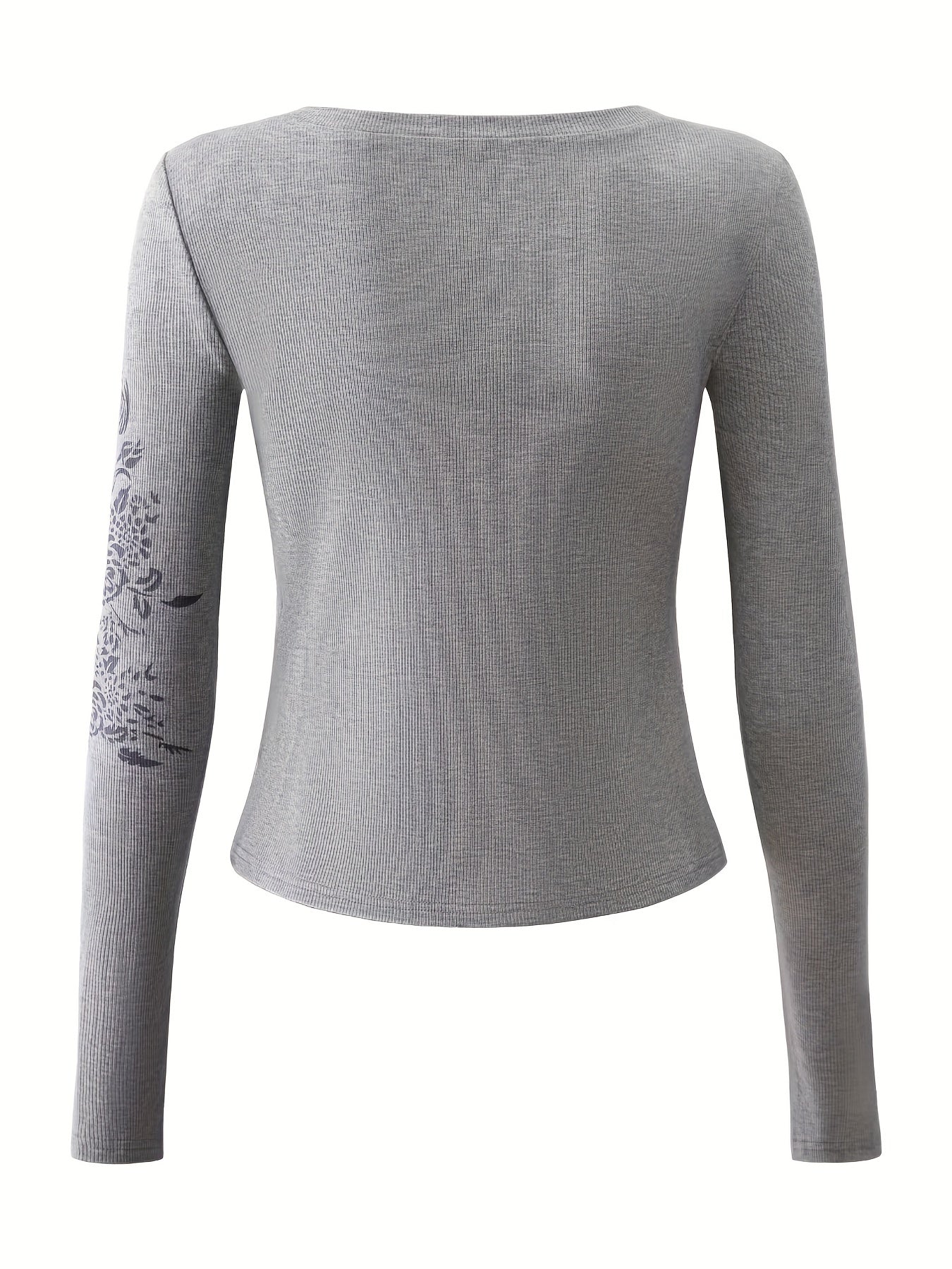 Y2K Feather Print V-Neck Top