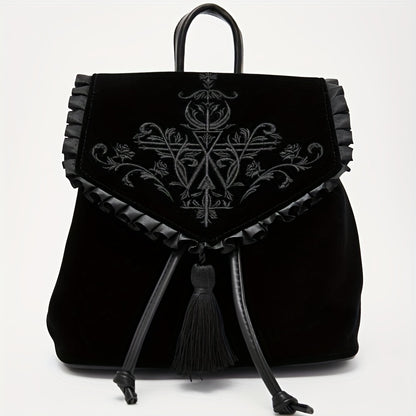 Gothic Velvet Y2K Backpack with Witch Design