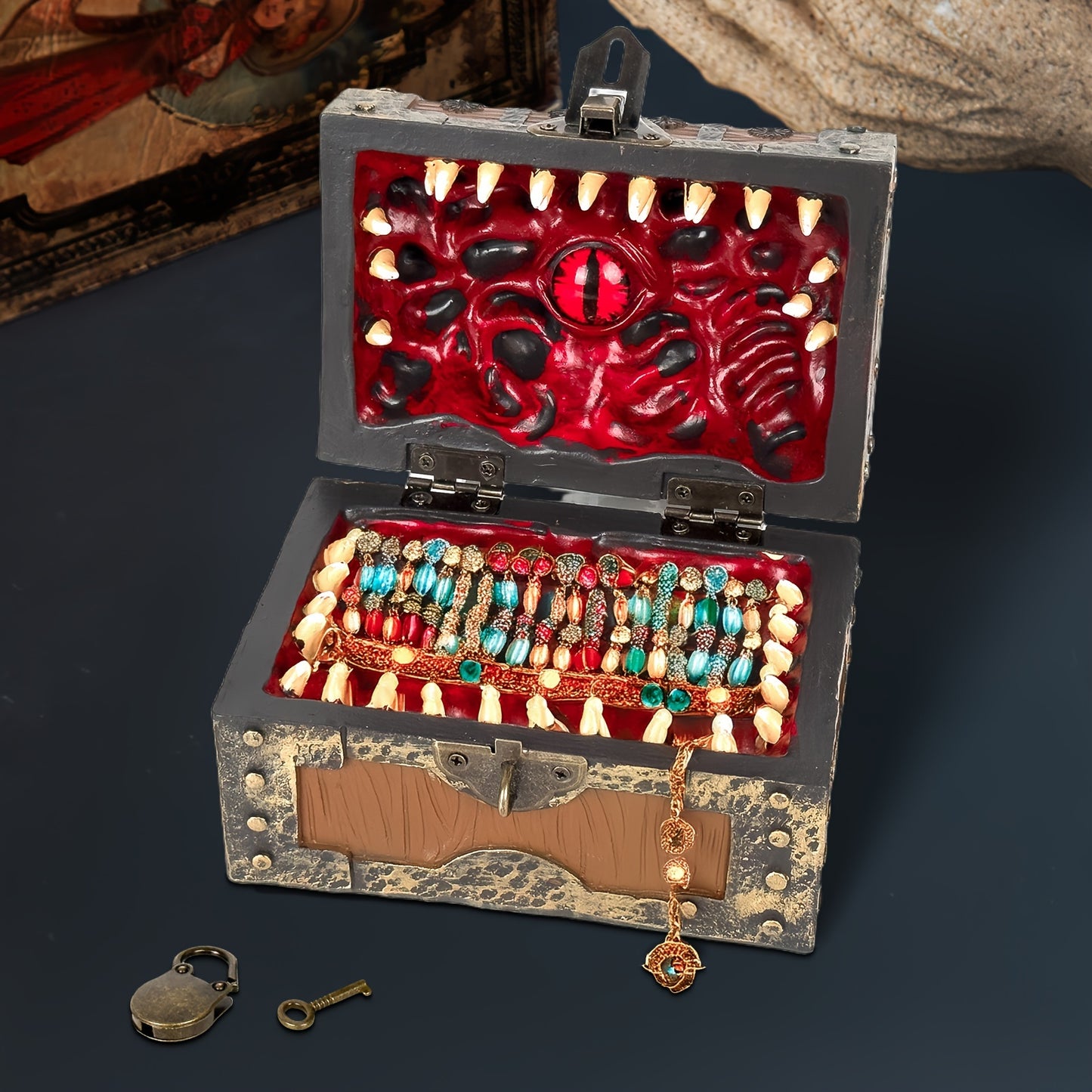 Gothic Vampire Trinket Chest with Key, Resin Keepsake Box