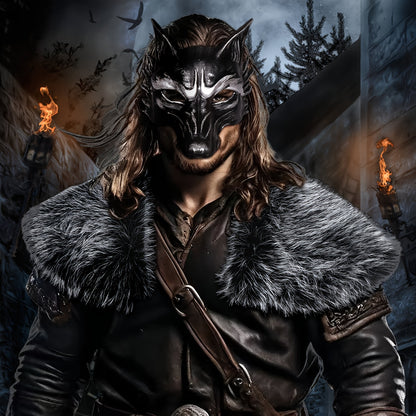 Lupine Fur Shawl & Mask Costume Set for Parties