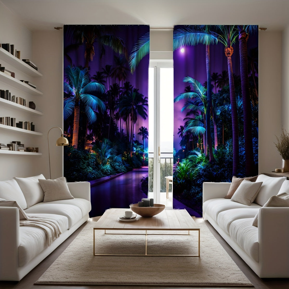 Tropical Vibe Curtains - Violet Palm Print Set