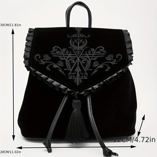 Gothic Velvet Y2K Backpack with Witch Design
