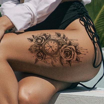 Gothic Butterfly Floral Clock Temporary Tattoo Stickers