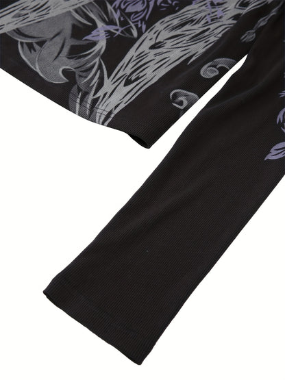 Y2K Feather Print V-Neck Top