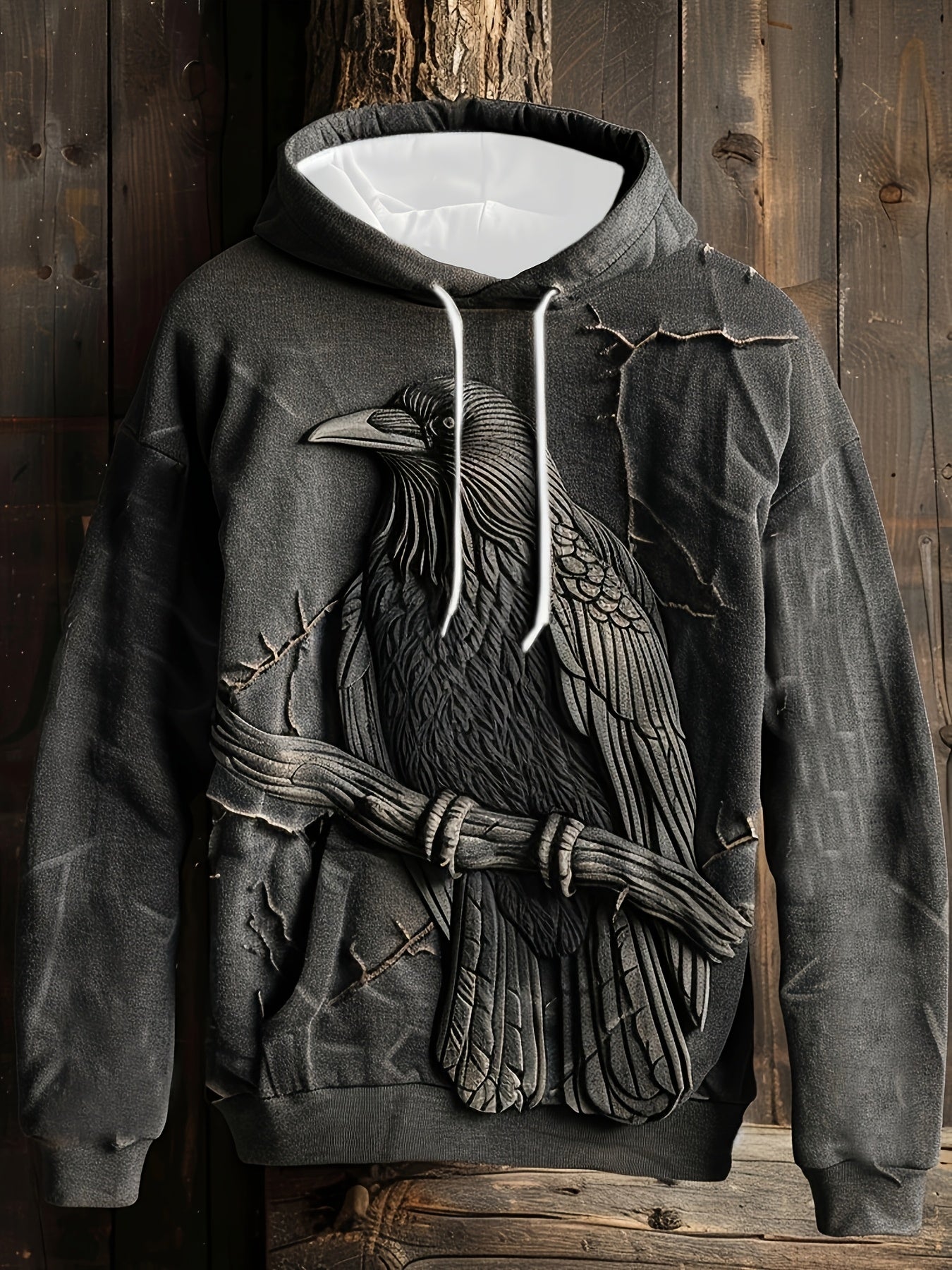 Raven Chic: Men's Stretchy Hoodie - Animal Print Style