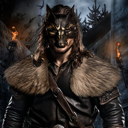 Lupine Fur Shawl & Mask Costume Set for Parties