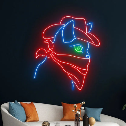 Neon Sign Western Cat Cowboy Hat