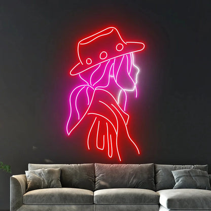Feminine Cowboy Hat LED Neon Wall Art