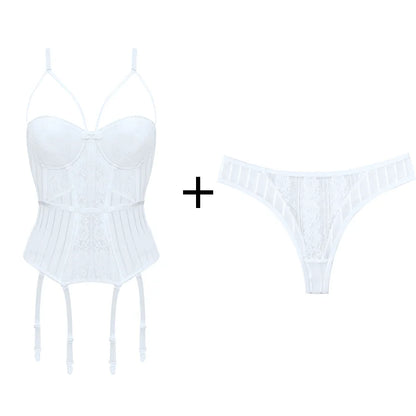 Elegant Gothic Lace Corset Set with G-String & Straps