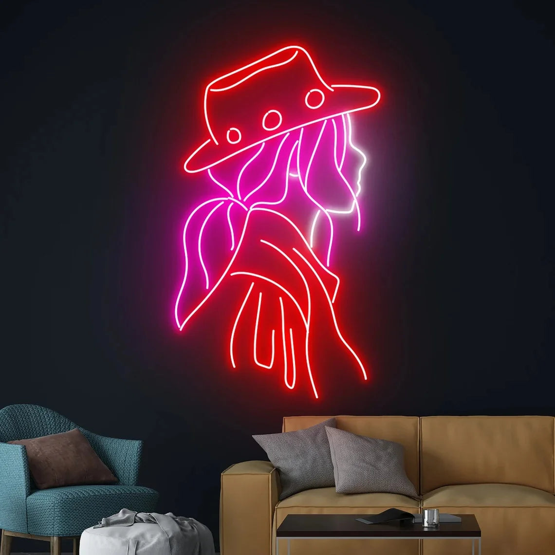 Feminine Cowboy Hat LED Neon Wall Art