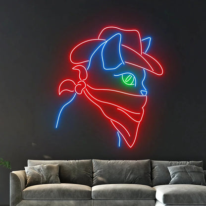Neon Sign Western Cat Cowboy Hat