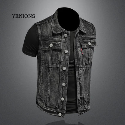Retro Jean Jacket Men's Style Waistcoat Coat Cowboy Brand