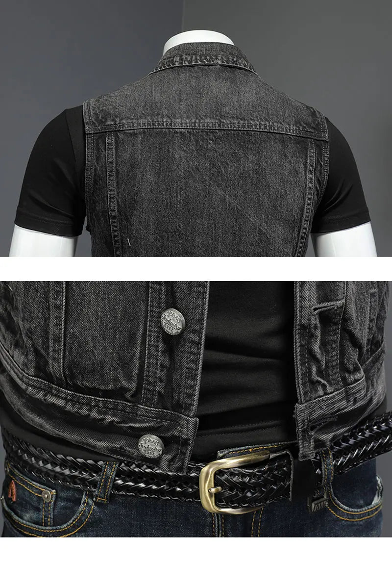 Retro Jean Jacket Men's Style Waistcoat Coat Cowboy Brand