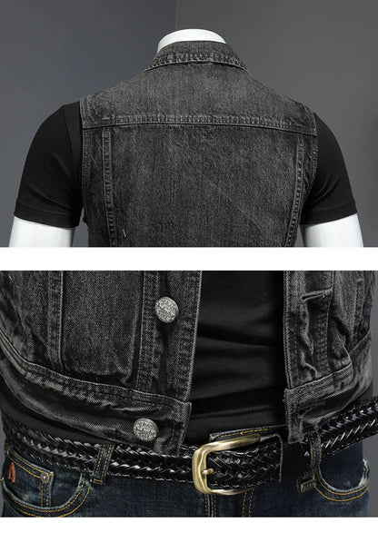 Retro Jean Jacket Men's Style Waistcoat Coat Cowboy Brand