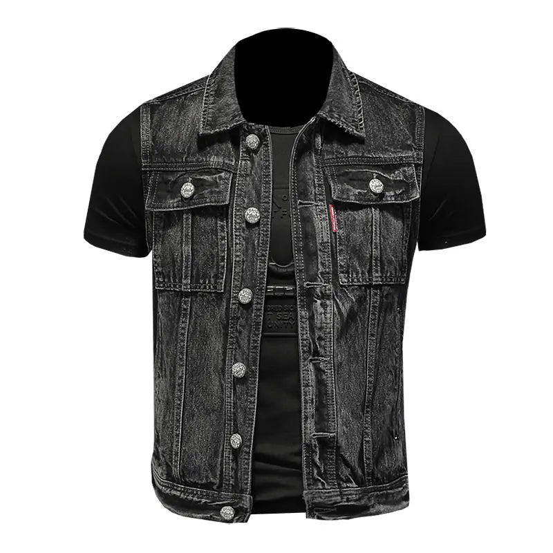 Retro Jean Jacket Men's Style Waistcoat Coat Cowboy Brand