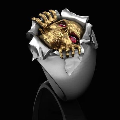 Gold Gothic Skull Ring - Vintage Men's Punk Style
