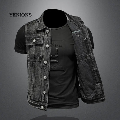 Retro Jean Jacket Men's Style Waistcoat Coat Cowboy Brand