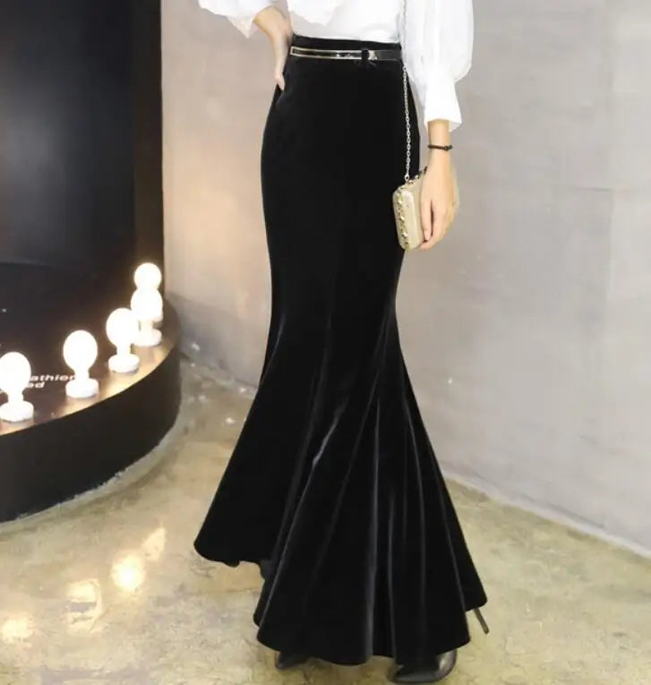 Elegant Velour Skirts With Belt