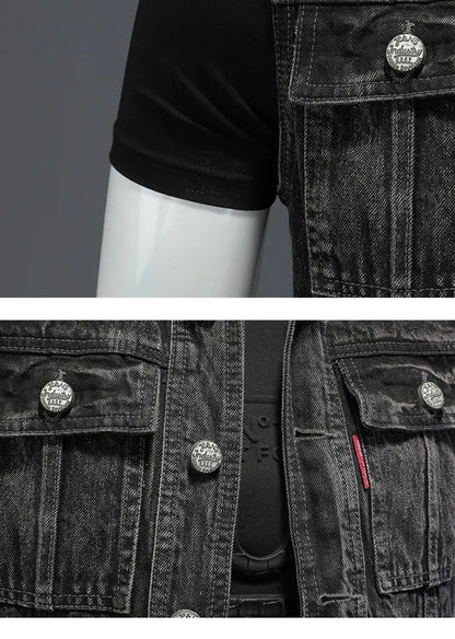 Retro Jean Jacket Men's Style Waistcoat Coat Cowboy Brand