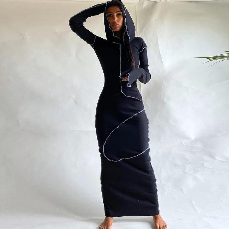 Cozy Chic Patchwork Maxi Hooded Dress