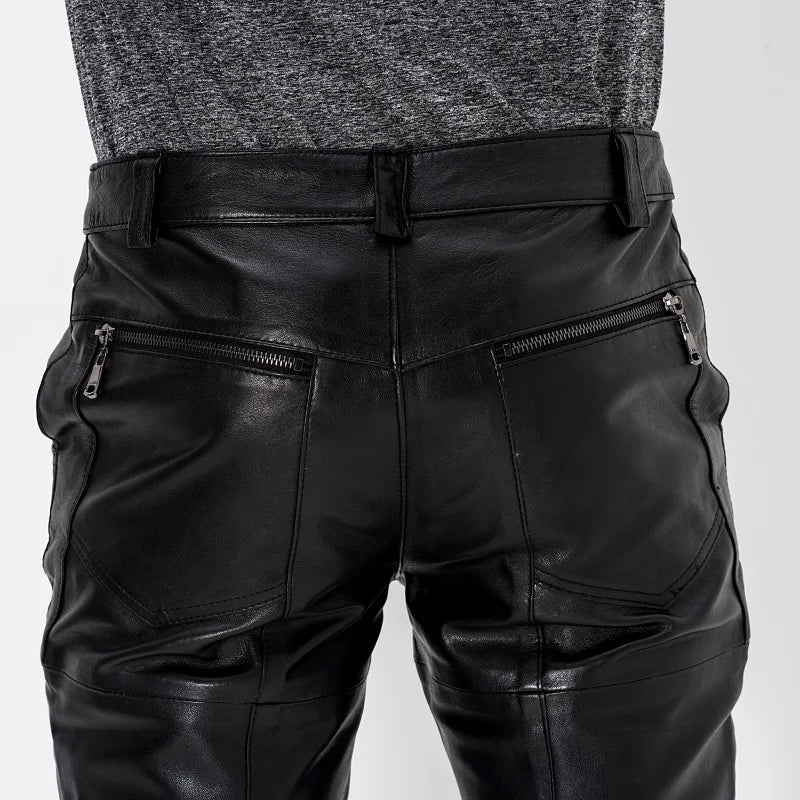 Genuine Leather Moto Pants for Men