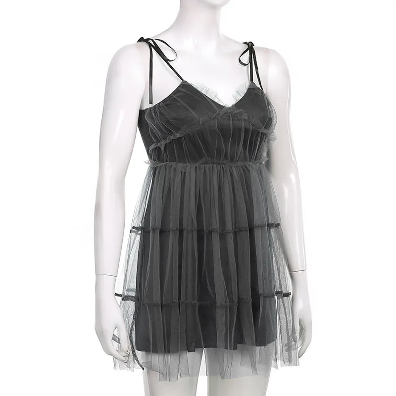 Glam Mesh Lace-Up Party Dress