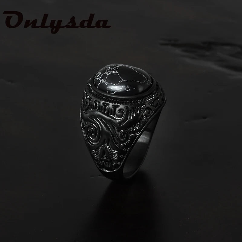 Stainless Steel Black Stone Rings